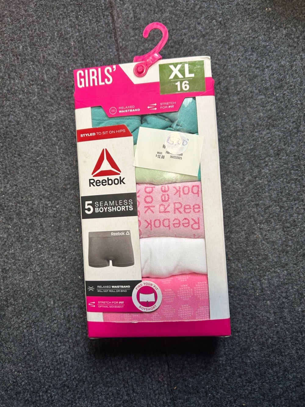 Reebok White and Pink Seamless Boyshorts Packaging